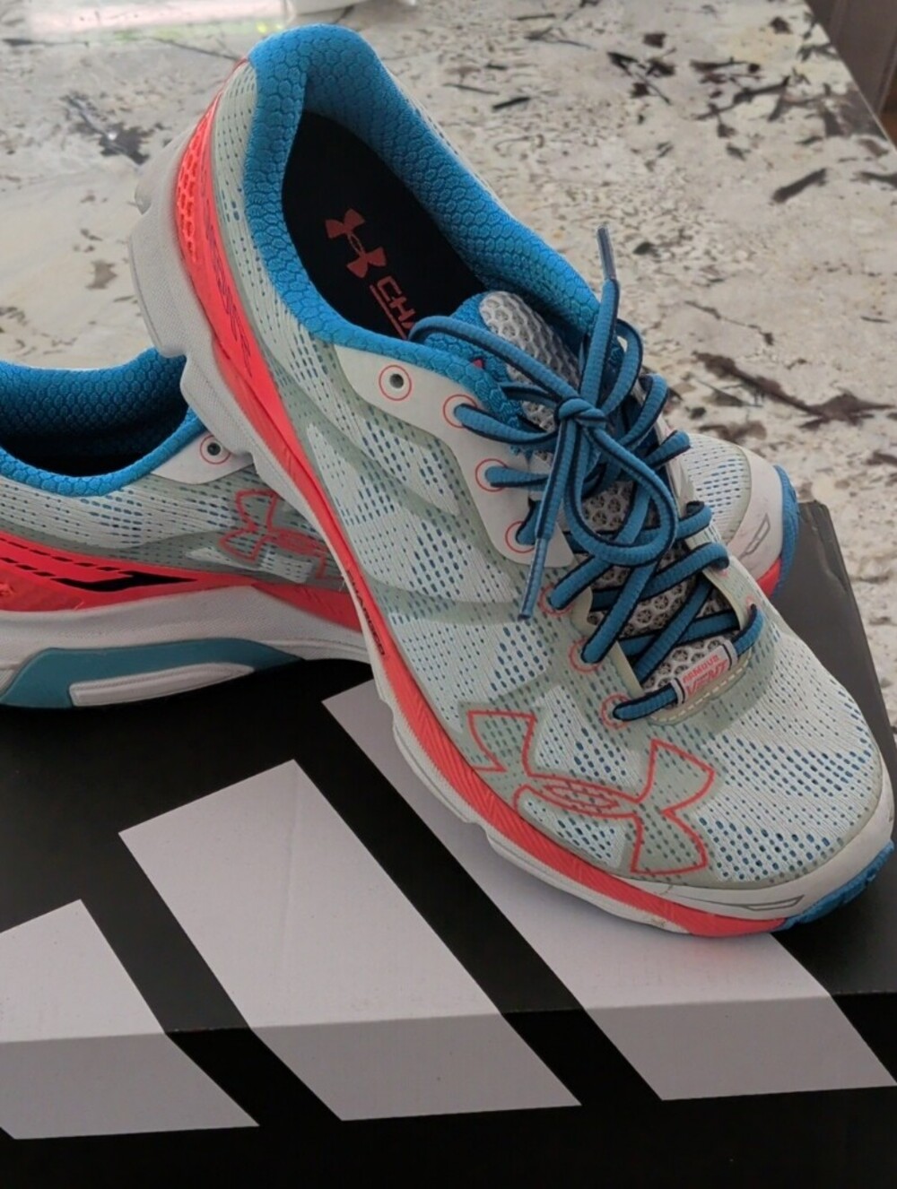 Under Armour Women’s Aqua and Coral Athletic Running Shoes with Blue Accents